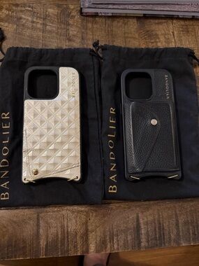 Bandolier Leather phone Case Pair in Gold and Black